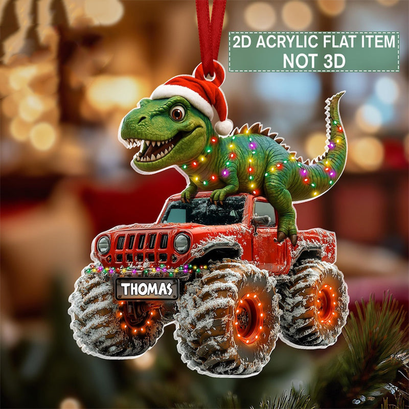 Custom Dinosaur Christmas Ornament, Monster Truck Ornament