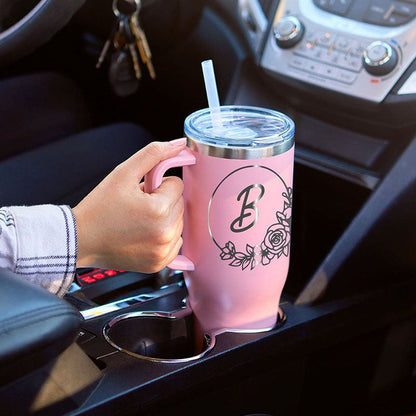 Personalized 40oz Tumbler With Handle, Lid and Straw, Stainless Steel Engraved Tumbler