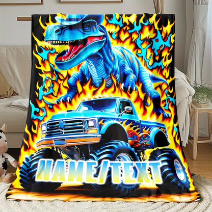 Customizable Dinosaur & Monster Truck Flannel Blanket