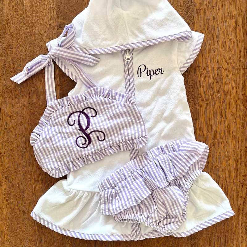 Seersucker Swimsuit, Monogram Swimsuit, Personalized Bathing Suit