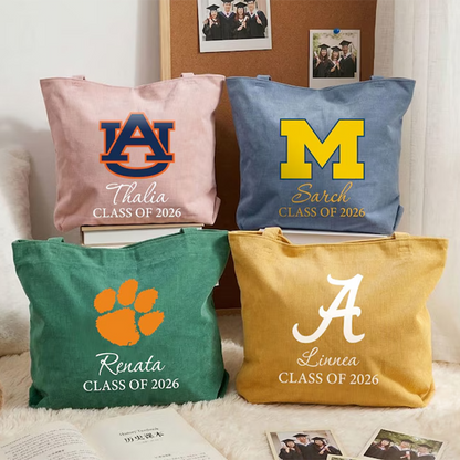 Class of 2026 Corduroy Tote Bag College Grad Gifts Zipper Book Bag Graduation Gift