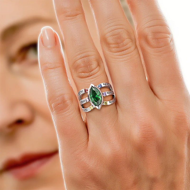 Personalized Dainty Birthstone Ring with Engraved Name Women Jewelry