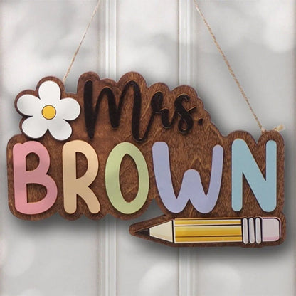 Custom 3D Teacher Door Sign, Personalised Name with Pencil Teacher Sign