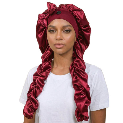 Personalized Satin Bonnet with Long Ties | Custom Name Silk Sleep Cap