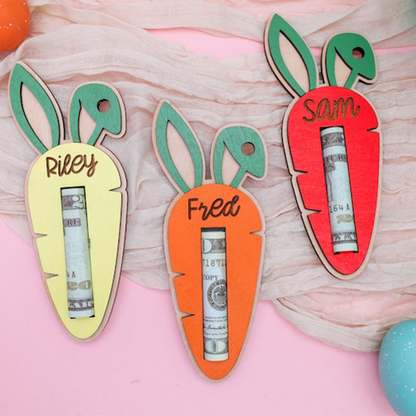 Personalized Easter Carrot Money Holder: Bunny Ear Tag, Cash Gift