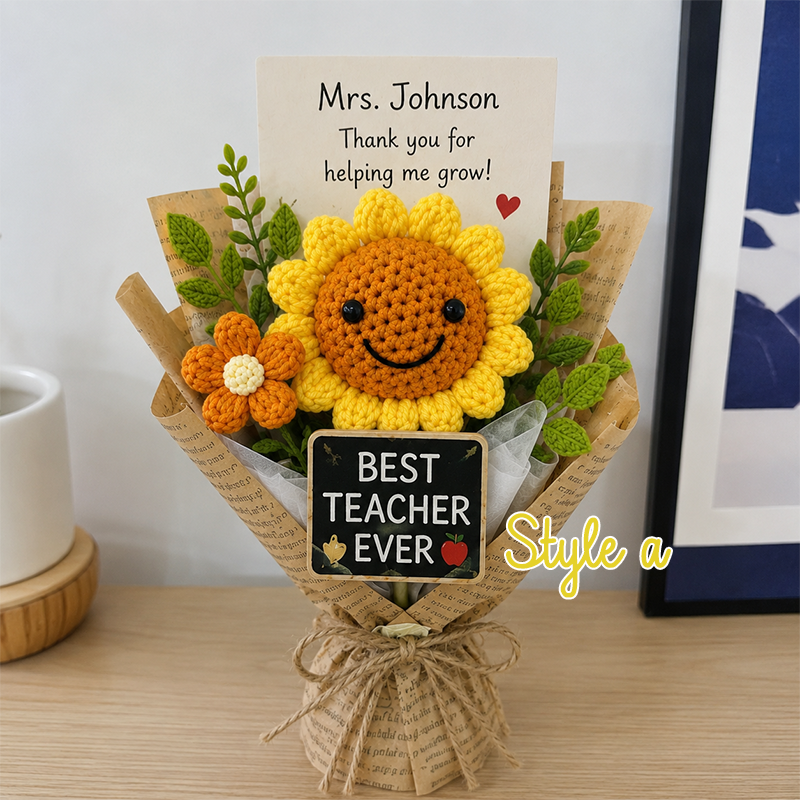 Crochet Flower Bouquet Handmade, Knitted Flower Gift, Personalization Thank You Teacher Gift