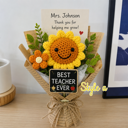 Crochet Flower Bouquet Handmade, Knitted Flower Gift, Personalization Thank You Teacher Gift