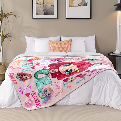 Personalized Mermaid Cartoon Blanket with Custom Name