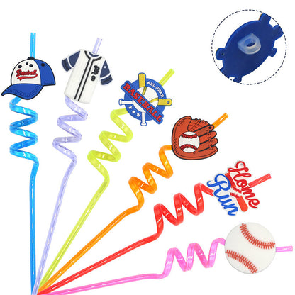 24 pcs Baseball  Themed Reusable Straws