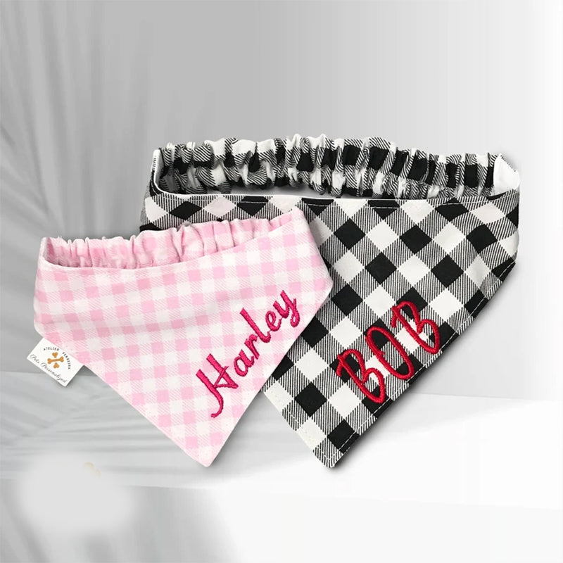 Customizable Gingham Dog Bandana with Elastic