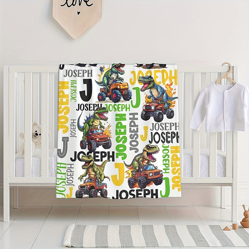 Customizable Dinosaur Truck Print Flannel Throw Blanket