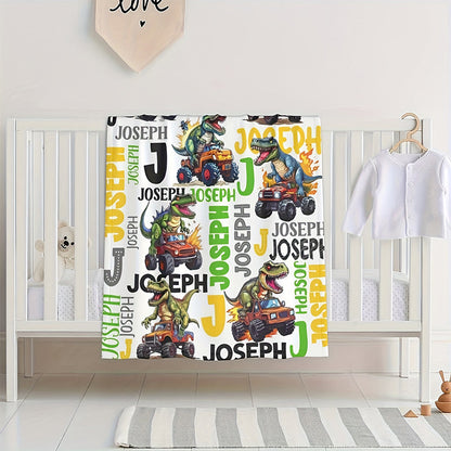 Customizable Dinosaur Truck Print Flannel Throw Blanket