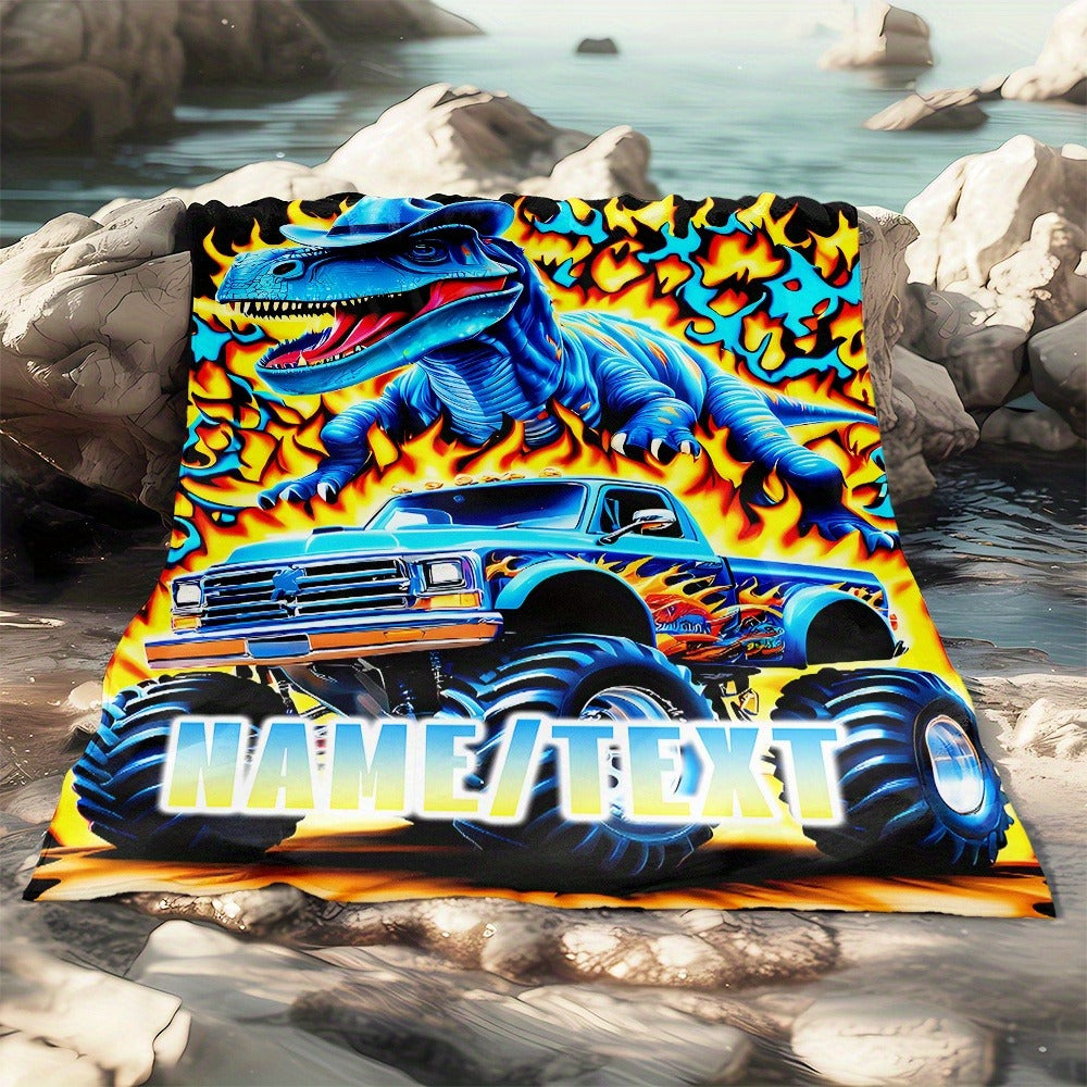 Customizable Dinosaur & Monster Truck Flannel Blanket
