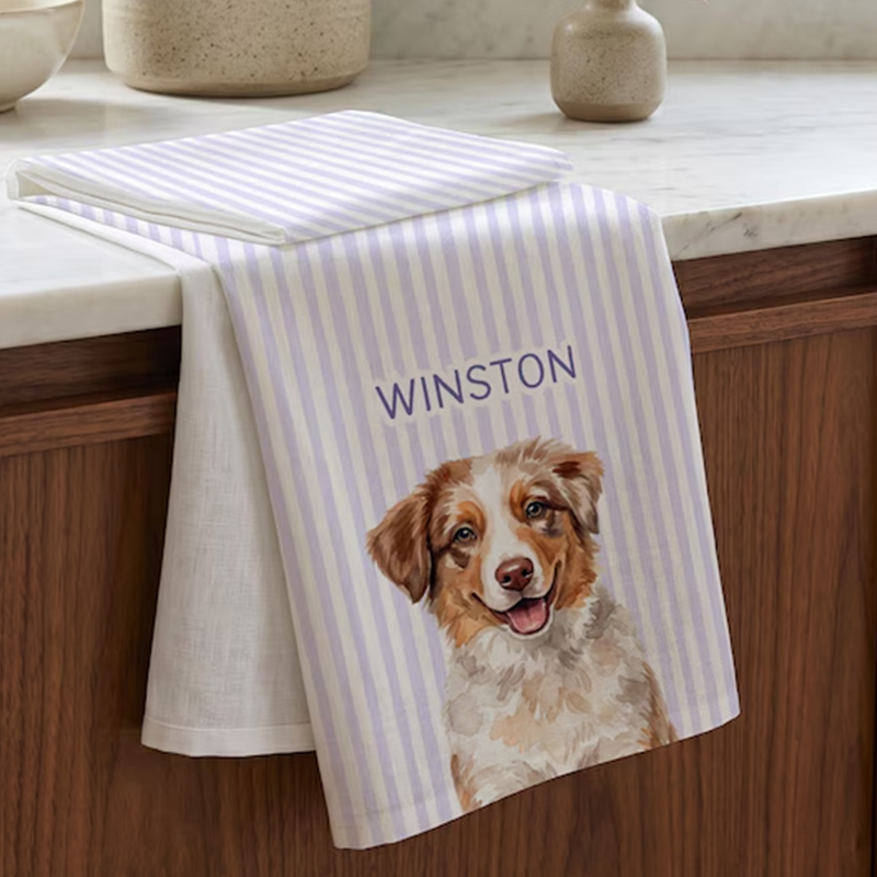 Custom Stripe Pet Tea Towel Personalized Dog Photo
