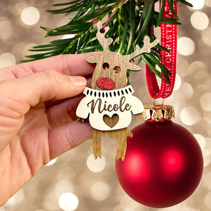 Personalized Name Custom Sweater-Style Reindeer Ornament