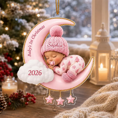 Baby First Christmas On The Moon - Personalized Acrylic Ornament