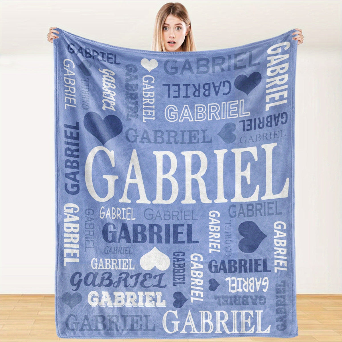 Custom Name Blanket - Personalized Flannel Throw with Heart & Star Design