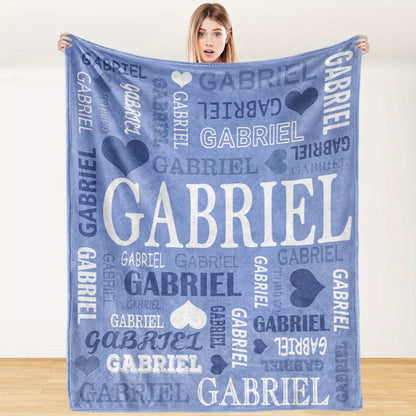 Custom Name Blanket - Personalized Flannel Throw with Heart & Star Design