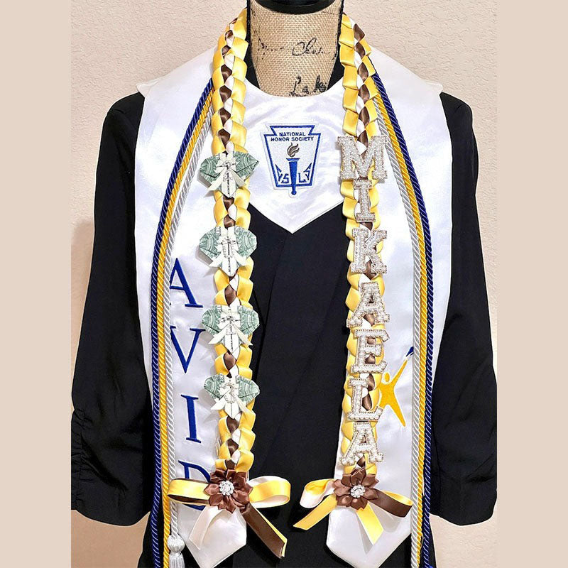 Graduation Lei, 2-Color Double Braid with Paper Decoration, Personalized Letters & Numbers