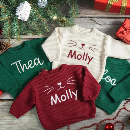 Hand-Embroidered Baby Christmas Sweater, Toddler Holiday Sweater