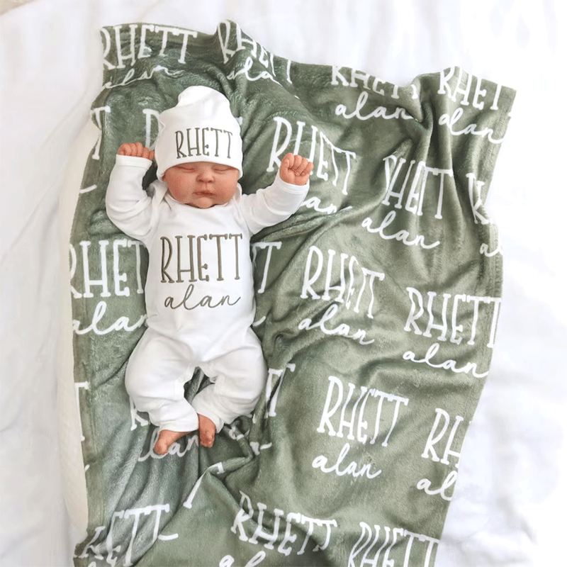 Newborn Outfit Blanket, Custom Baby Boy Blanket with Name