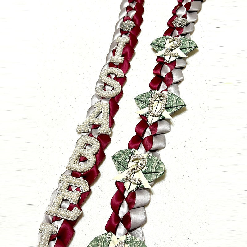 Graduation Lei, 2-Color Double Braid with Paper Decoration, Personalized Letters & Numbers