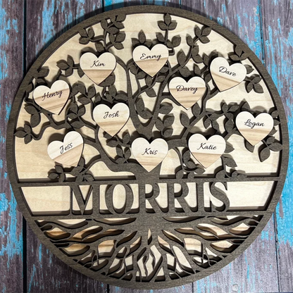 Engraved wood family tree sign, gifts for family, personalized wooden