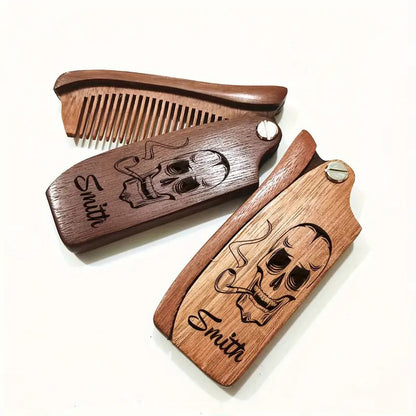 Customized Carved Beard Comb, Personalized Wooden Comb