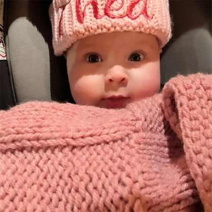 Personalised Infant Winter Hat Custom Embroidered Baby Pom Beanie