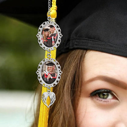Custom Graduation Tassel Photo&Text Charm with Angel Wing