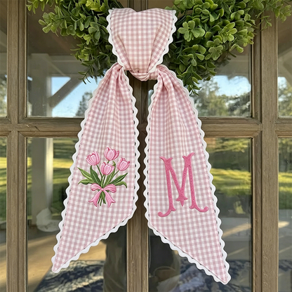 Personalized Tulip Monogram Sash, Toile Ribbon Wreath Decor