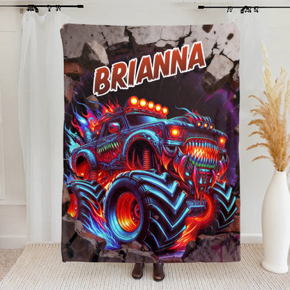 Personalized Monster Neon Truck Throw Blanket