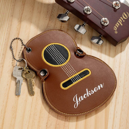 Personalized Guitar-Shaped Portable PU Leather Guitar Picks Storage Case