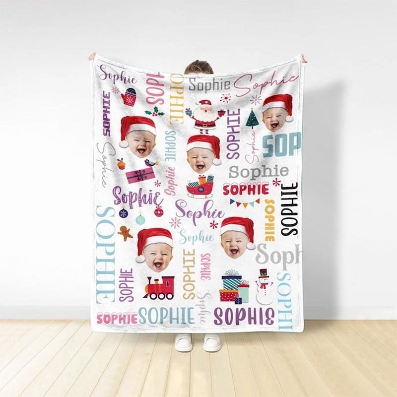 Personalized Photo Christmas Blanket With Name, Custom Name Blanket For Baby
