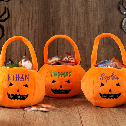Personalized Halloween Basket - Custom Pumpkin Bucket with Name
