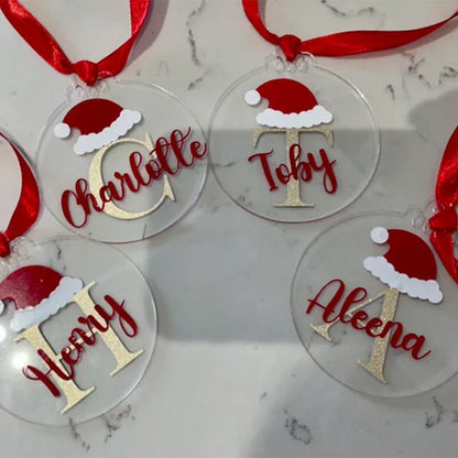 Personalised clear Christmas baubles |names|santa|gifts|