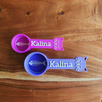 Personalized dog food scoops and cat food scoops
