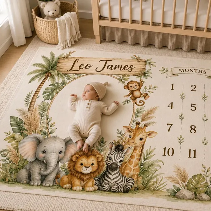 Personalized Safari Baby Milestone Blanket