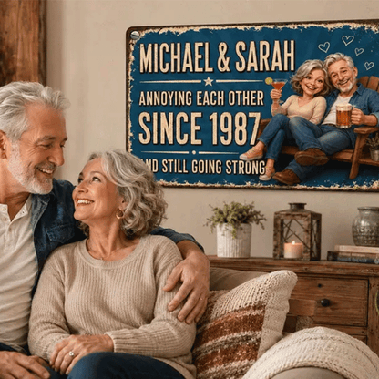 Personalized Couple Metal Sign, Custom Photo Anniversary Gift, Funny Marriage Gift