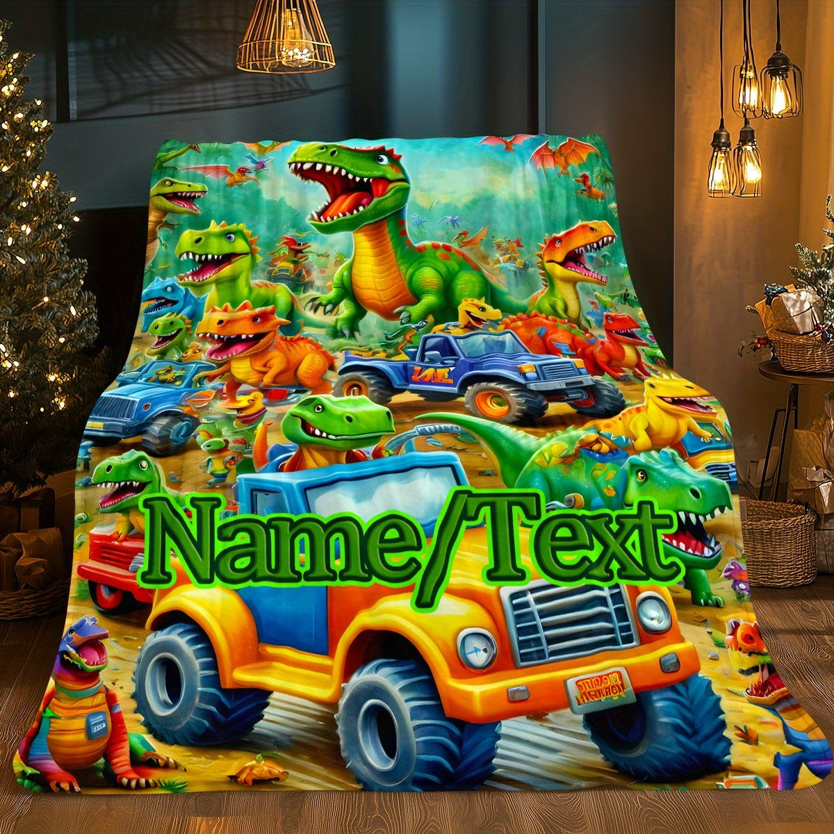 Customizable Dinosaur Park Flannel Blanket – Personalized Name