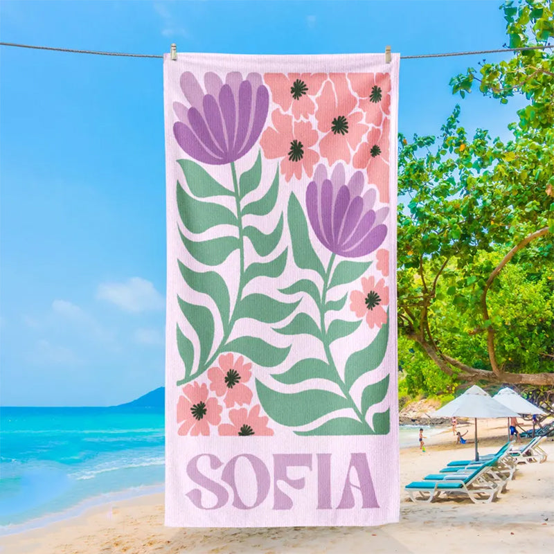 Personalized Retro Beach Towel with Name,Groovy Vibes Beach,Retro Floral Towel