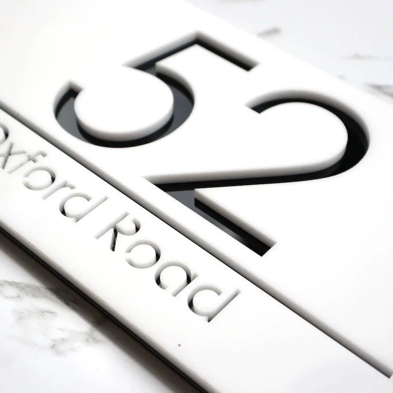 Laser Cut Matt Black & Gold Mirror Floating House Sign Door Address Laser Number Plaques