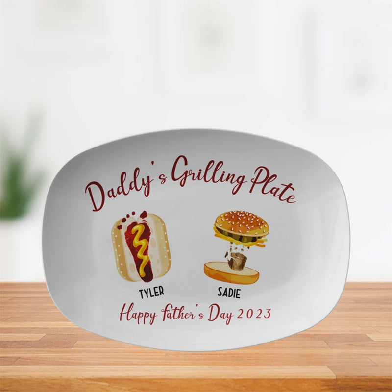 Personalized Handprint and Footprint Grilling Plate with Burger, Hot Dog Custom Father's Day Gift
