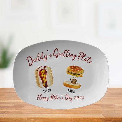 Personalized Handprint and Footprint Grilling Plate with Burger, Hot Dog Custom Father's Day Gift