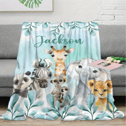 Personalized Animal Fleece Blanket with Custom Name And Letter Design