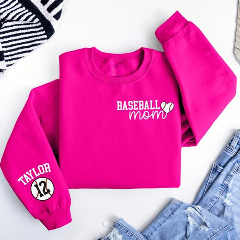 Personalize Baseball Mom Kids Name On Sleeve Sweatshirt