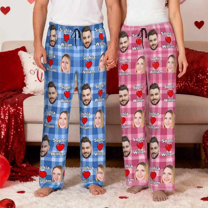 Personalized Heart Couples Portrait Photos Long Pajama Pants