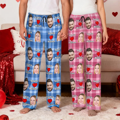 Personalized Heart Couples Portrait Photos Long Pajama Pants