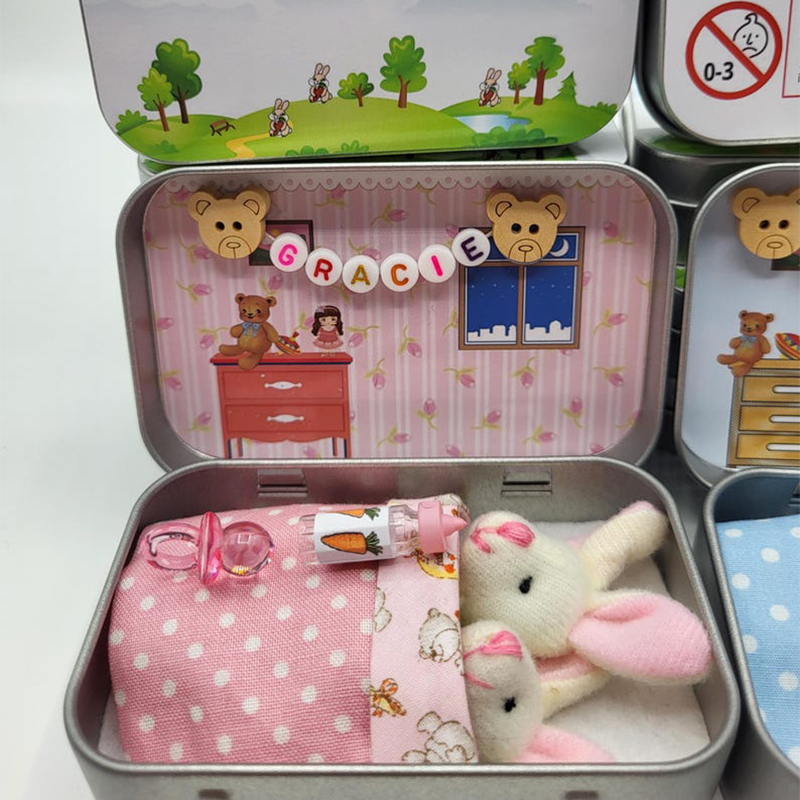 Bunny Easter Plush mummy and baby bunnies in Pocket Tin