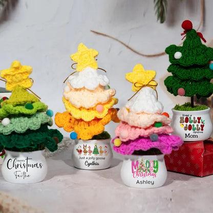 Custom Crochet Christmas Tree with Pom Poms, Personalized Xmas Decor